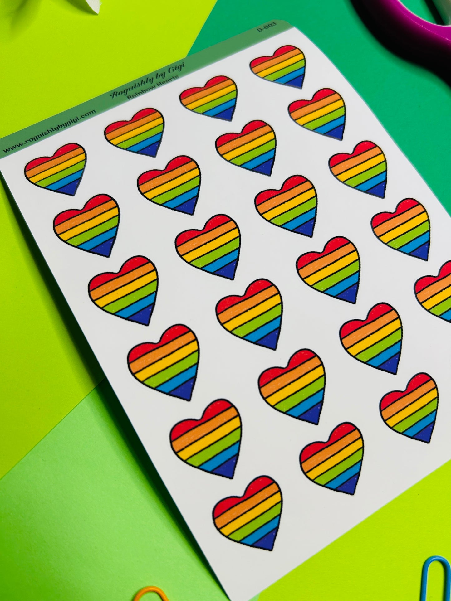 Rainbow Hearts Planner Sticker Sheet