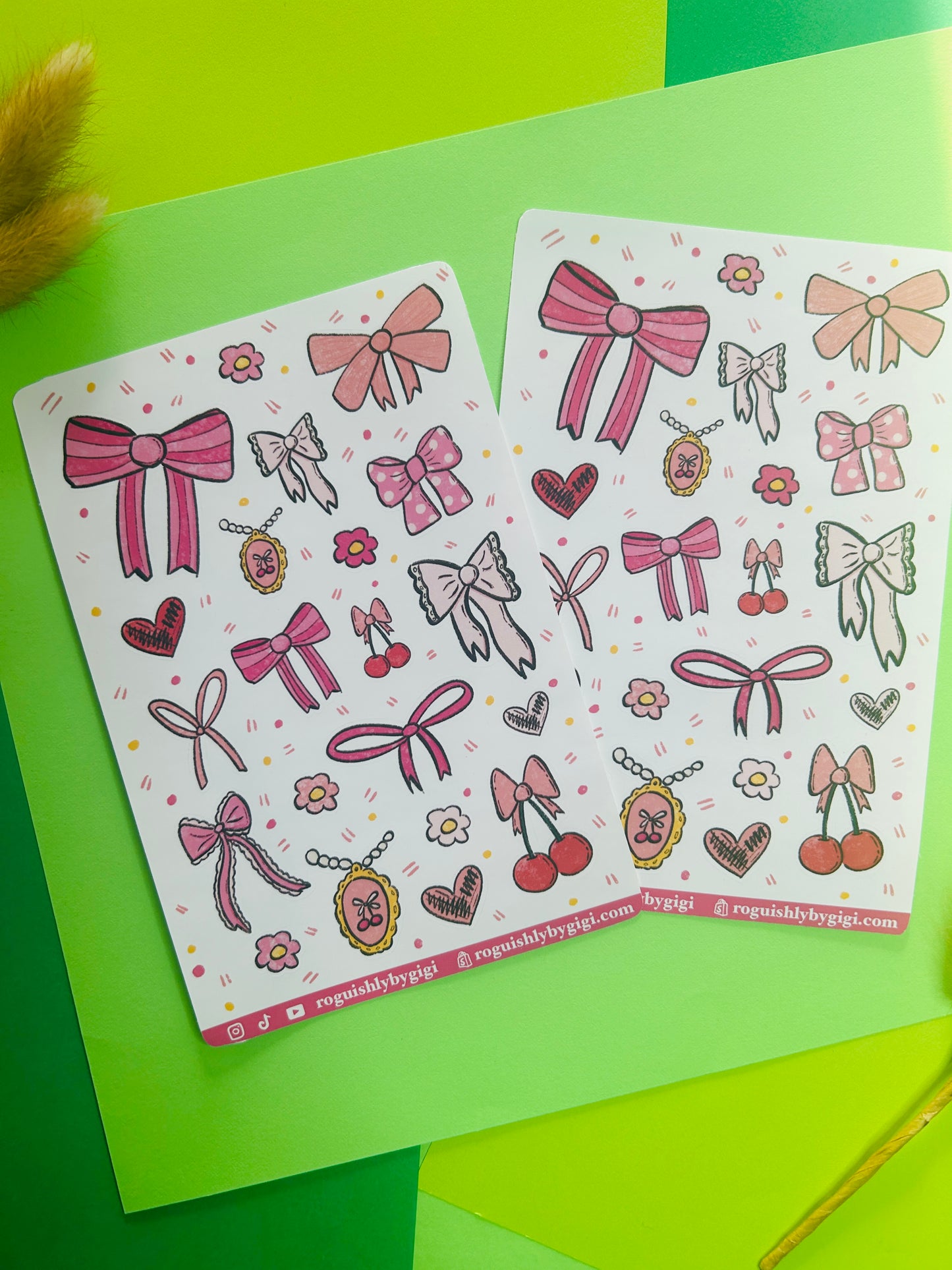 Pink Bows and Hearts Planner Sticker Sheet