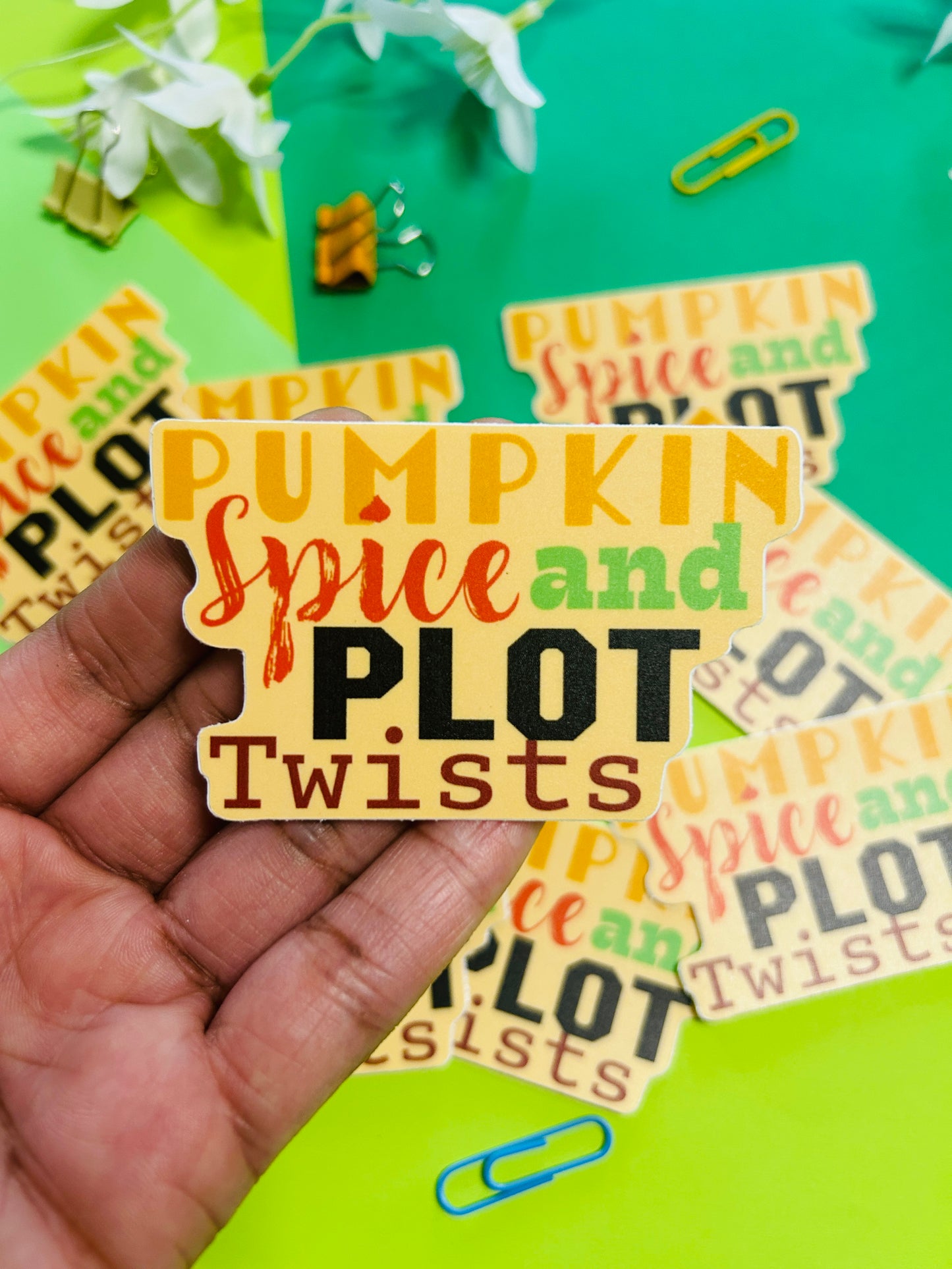 Pumpkin Spice and Plot Twists Vinyl Sticker