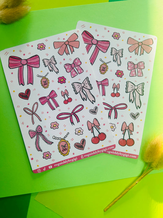 Pink Bows and Hearts Planner Sticker Sheet