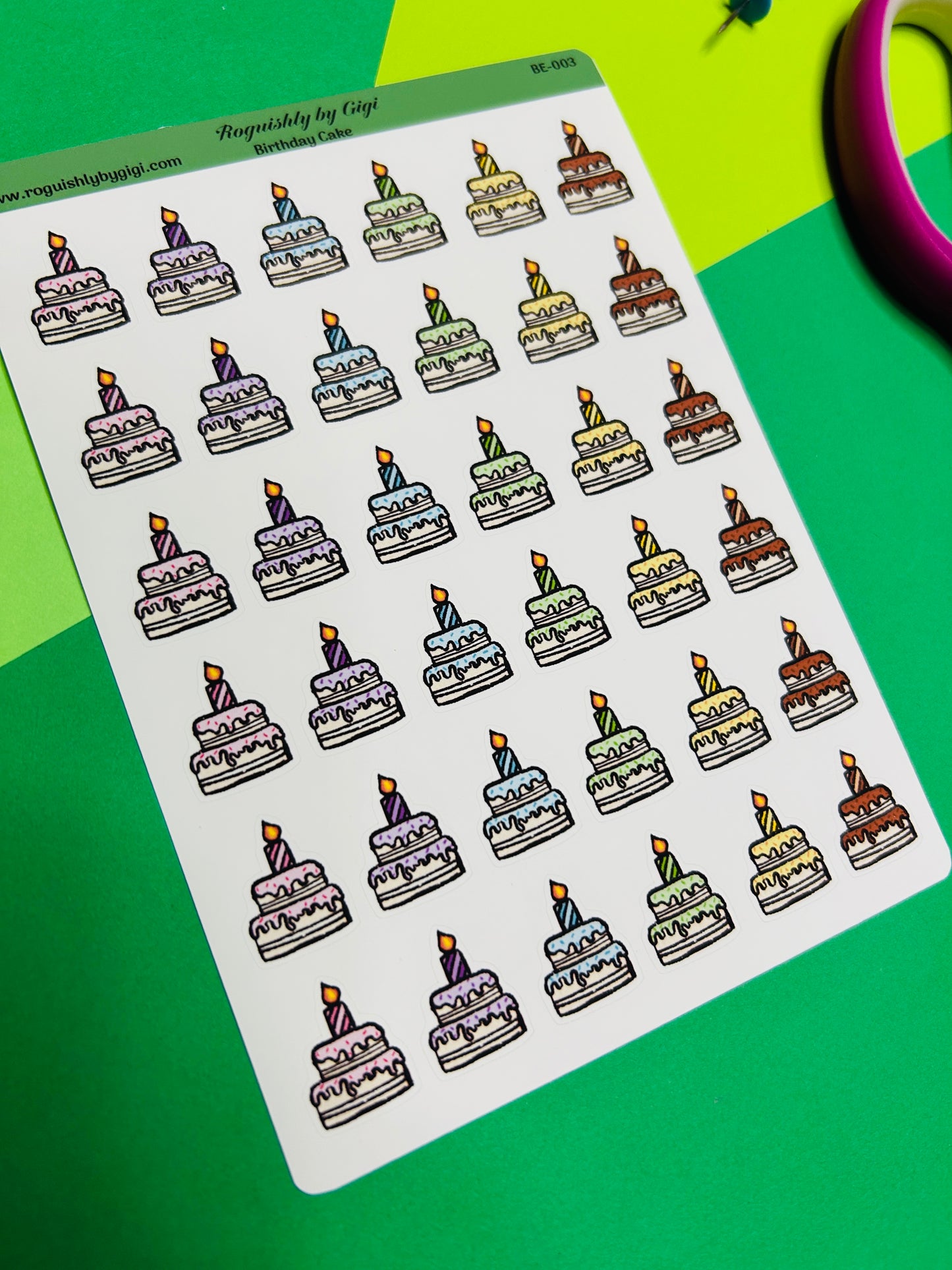 Birthday Cake Planner Sticker Sheet