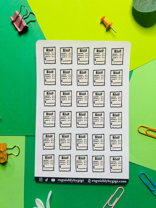 Bills Receipt Planner Sticker Sheet