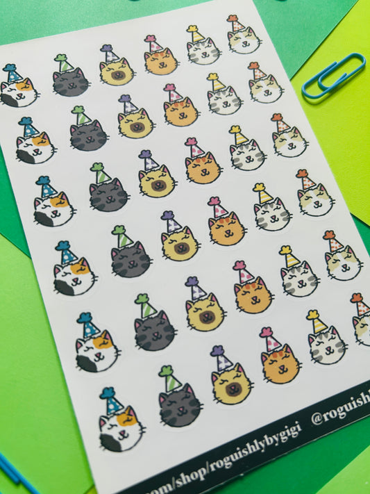 Birthday Cat Planner Sticker Sheet